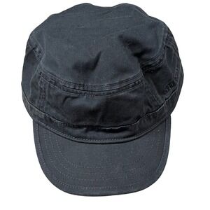 Stetson Mens Black Cotton Cadet Hat Military Style Flat Top Cap Large NWT